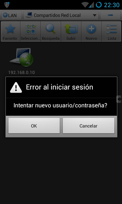 Error si no está bien puesta la contraseña