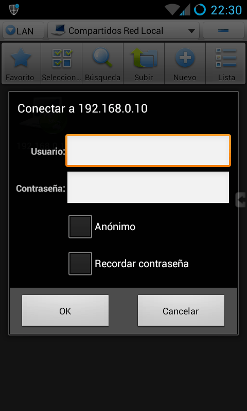 Introducción del usuario y la contraseña