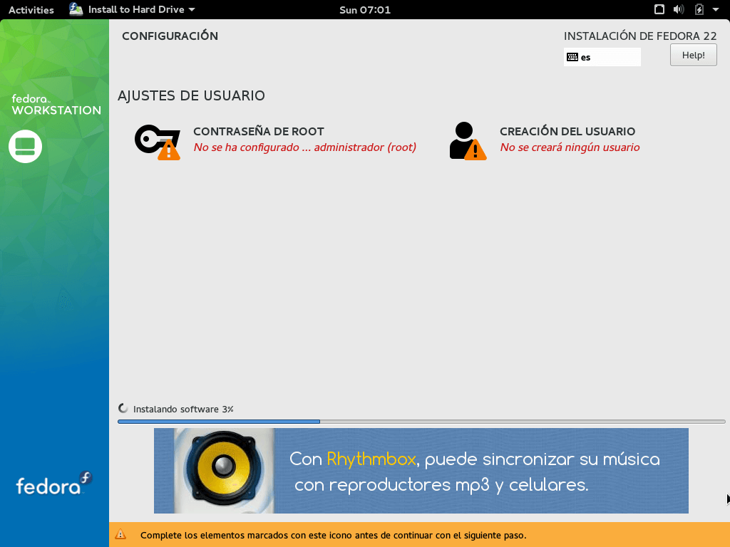 Configuración de los usuarios