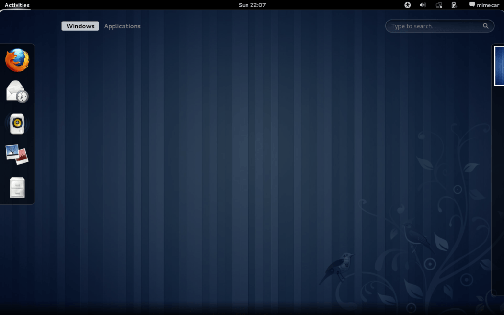 Pantalla de inicio de Gnome 3
