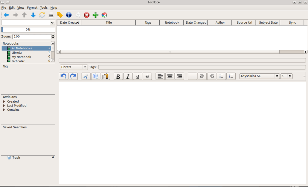 Pantalla inicial de NixNote