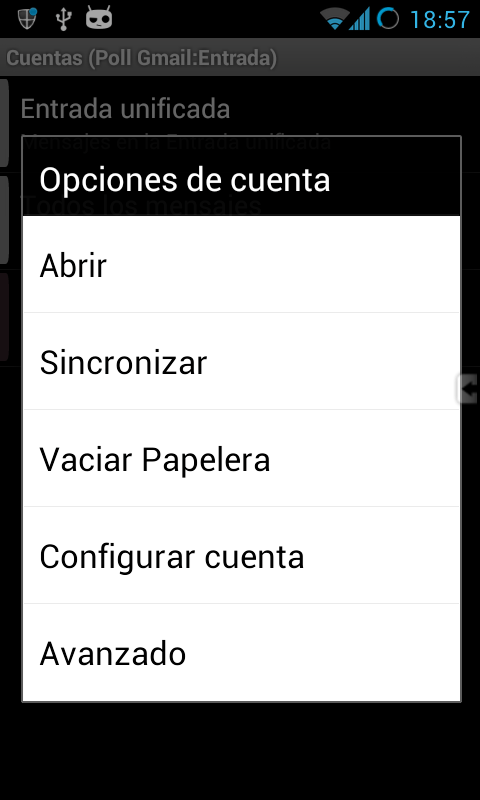 Opciones de la cuenta