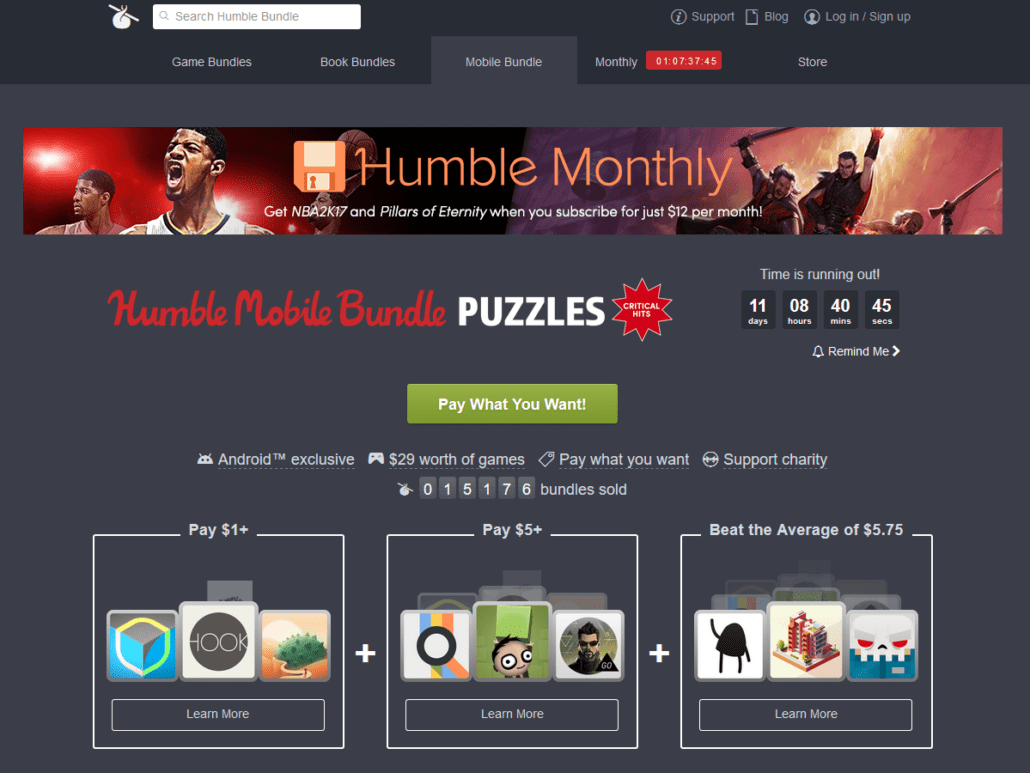 Página del Humble Bundle