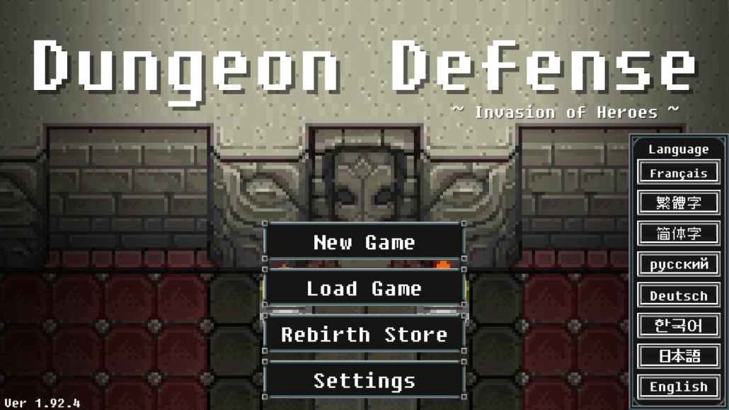 Menú principal de Dungeon Defense