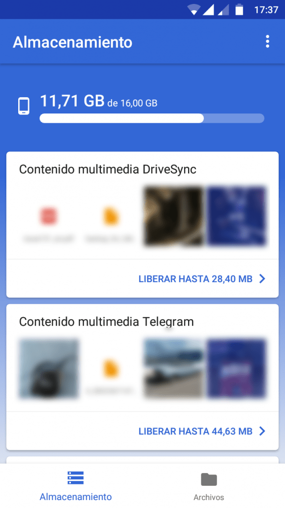 Tarjetas de limpieza de Files Go