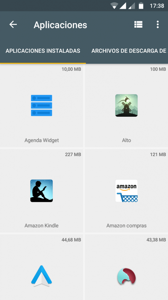 Listado de aplicaciones en Files Go