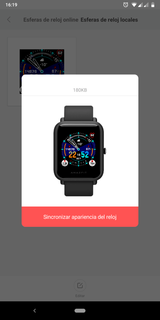 Instalación en el reloj