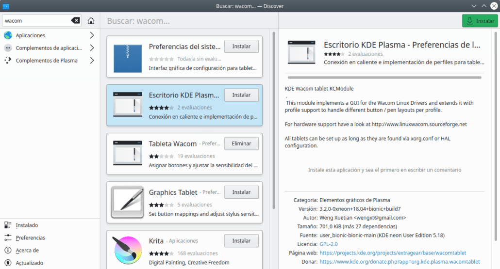 Instalación del paquete de configuración de Wacom