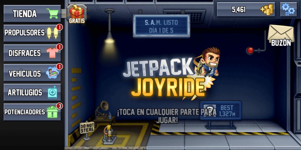 Menú inicial de Jetpack Joyride