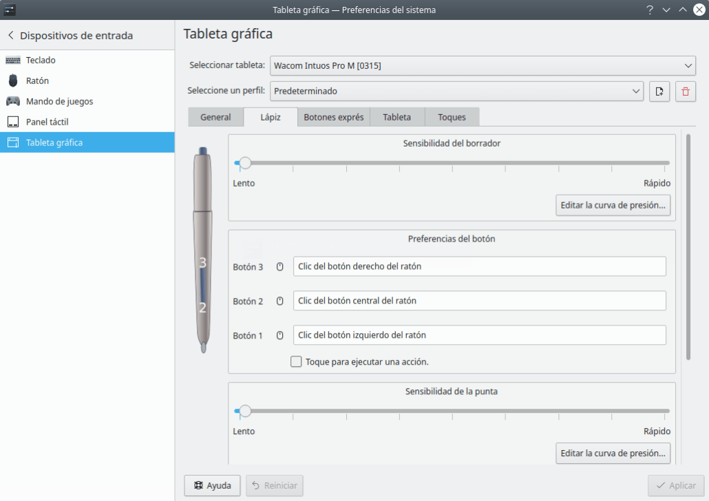 Preferencias del lápiz de Wacom