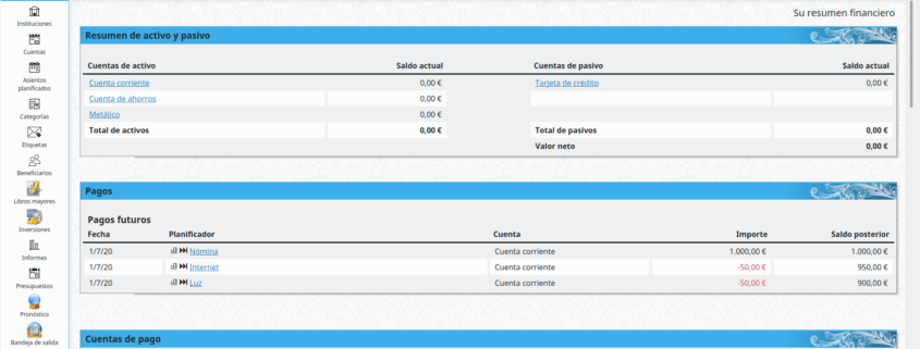 Resumen con ingresos y gastos