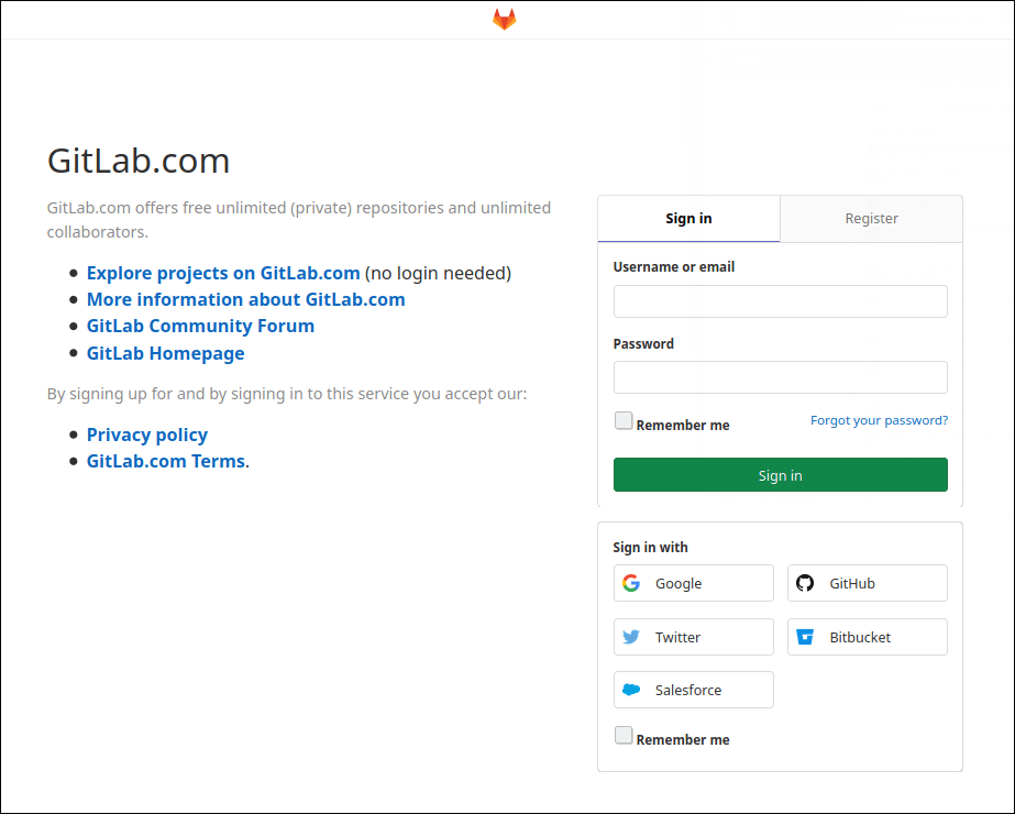 Inicio de sesión en GitLab