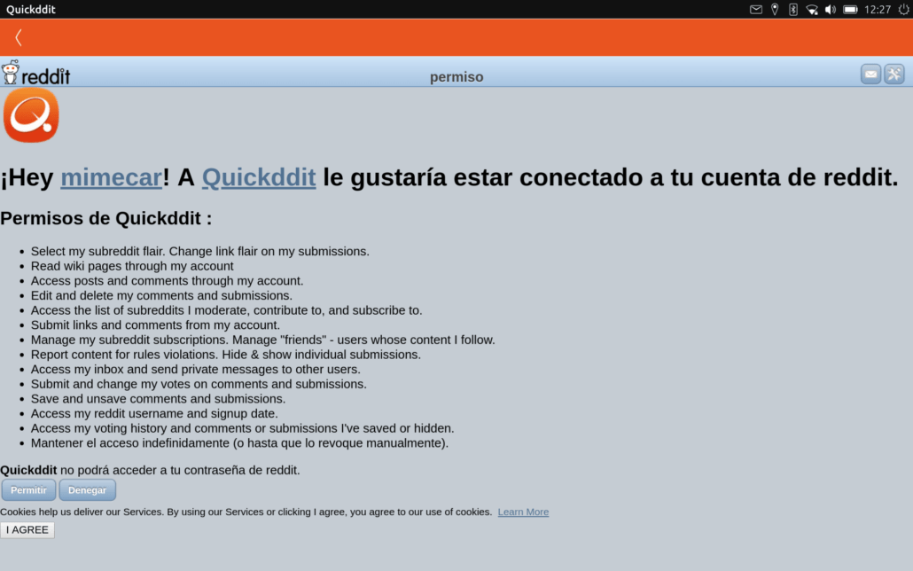 Permisos que tendrá Quickddit