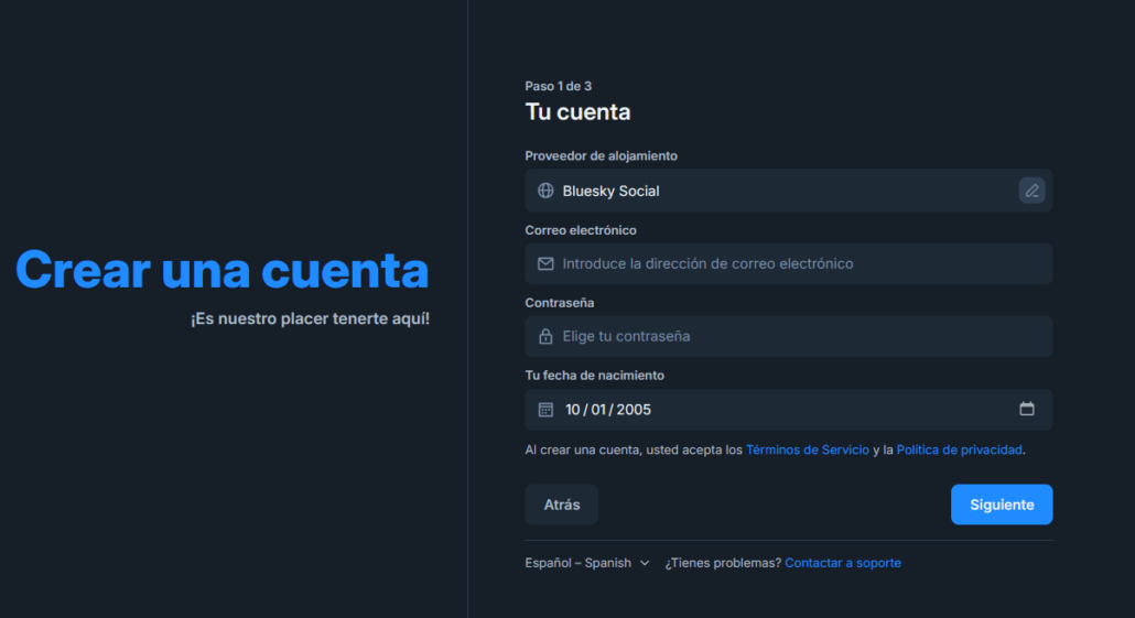 Creación de una cuenta en BlueSky