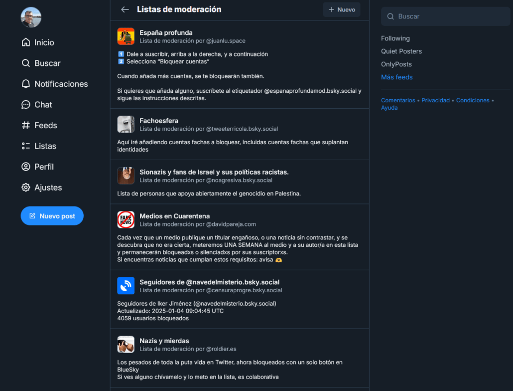 Listas de moderación en BlueSky