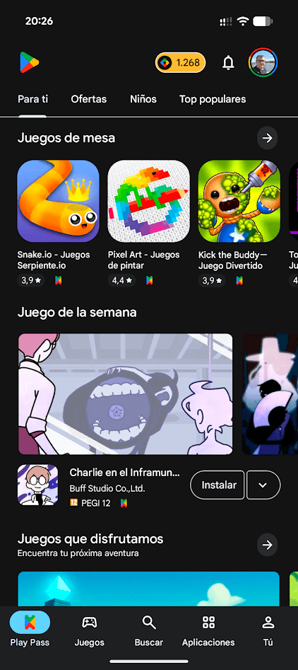 Sección Play Pass en Google Play